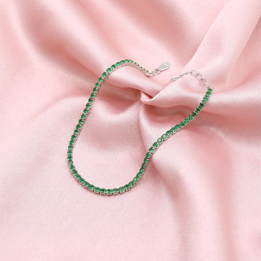 Elegant Emerald Green Crystal Tennis Bracelet - Silver