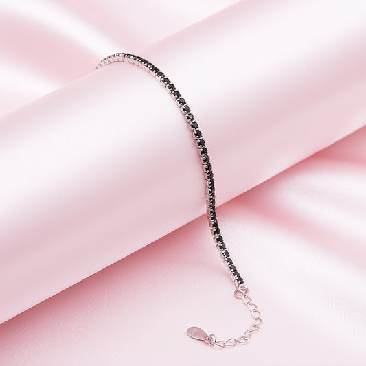 Petite Black Crystal Tennis Bracelet - Silver