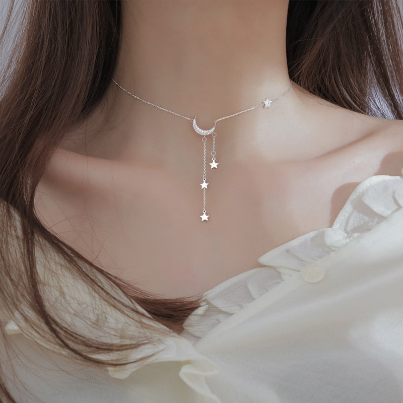Hanging Stars and Moon Necklace