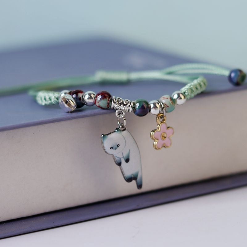 Butterfly and Cat Pendant Bracelet