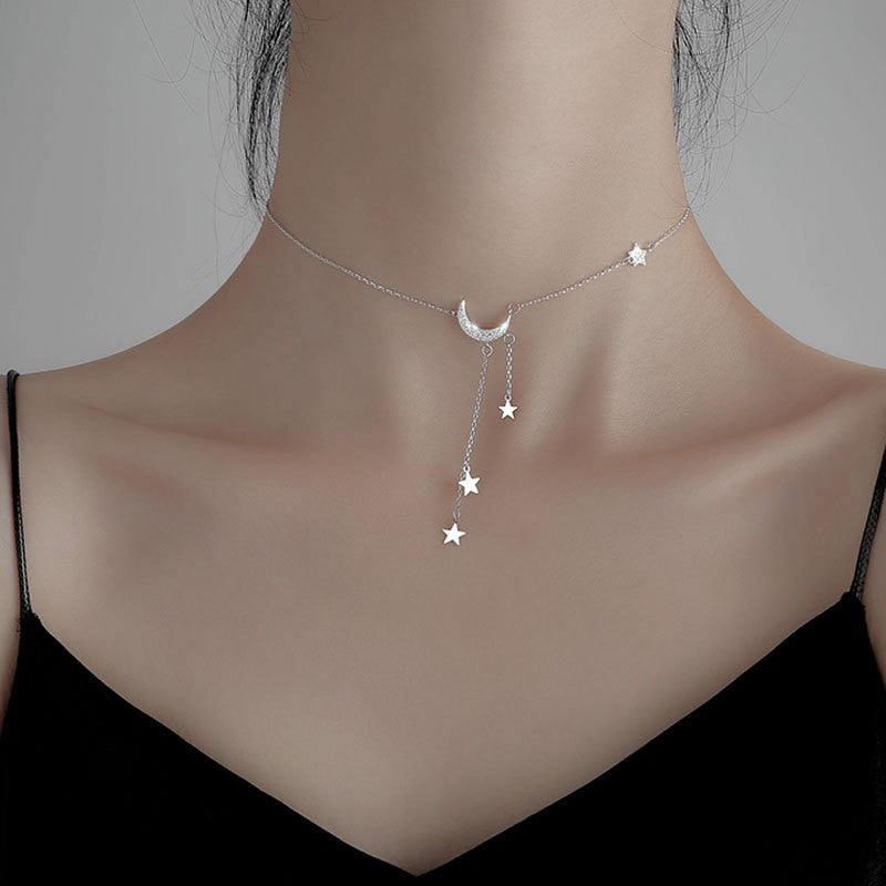 Hanging Stars and Moon Necklace